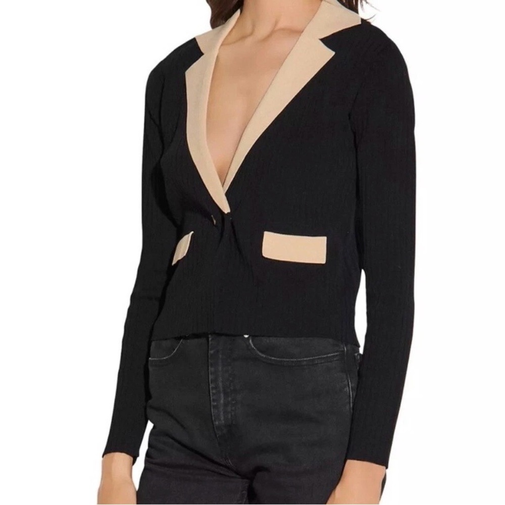 Sandro Paris Barney Contrast Trim Black Beige Two Toned Cardigan New Size 1 NWOT